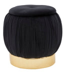 Puff Contenitore Paris Nero Ø41x41 cm in Legno Spugna e Poliestere Nero e Oro