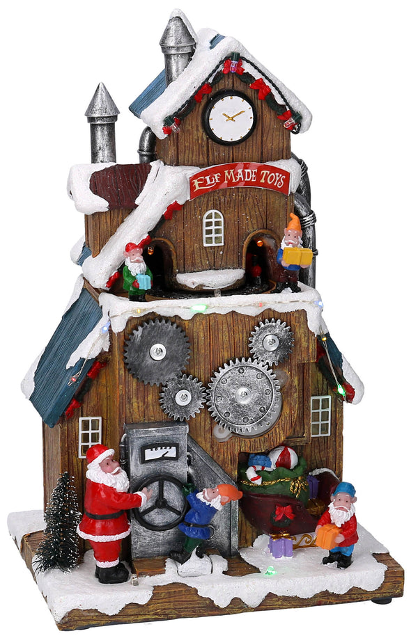 Village de Noël en Résine Père Noël et Lutins avec Lumières et Sons 18x14,5x29,5 cm Adami prezzo