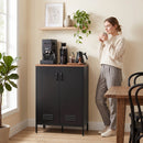 Credenza in Metallo 65x35x106 cm con 2 Ante e Ripiano Regolabile Nero      