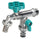 Robinet à bille double pour fontaine de jardin avec fleur et levier coloré Belfer RUB/030 Turquoise