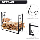 Portalegna per Camino 84x33x76 cm con Accessori in Metallo Nero