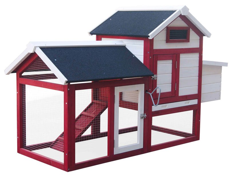 Pollaio da Giardino 152x62x92 cm Per 3 Galline in Legno Rosso e Bianco