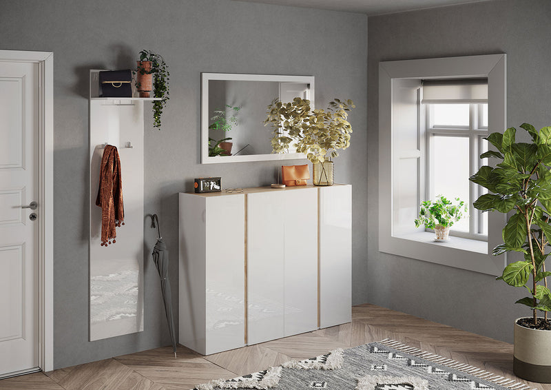 Appendiabiti da Parete con Mensola Asta e Ganci 40x28x184 cm Frame Bianco Lucido