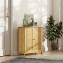 Credenza Mobile Soggiorno in Stile Boho 2 Ante in Rattan e Bambù 60x27x67,5 cm 