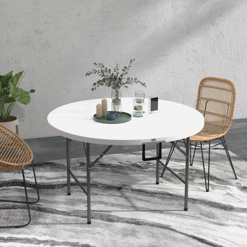 Tavolo Pieghevole per Giardino e Campeggio Ø122x73 cm in Acciaio e HDPE Grigio e Bianco