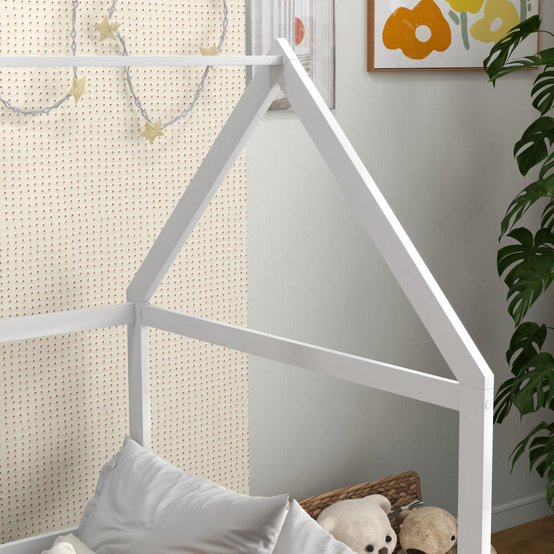 Letto per Bambini con Sponde di Protezione a Forma di Casetta 196x97,5x135 cm Bianco  