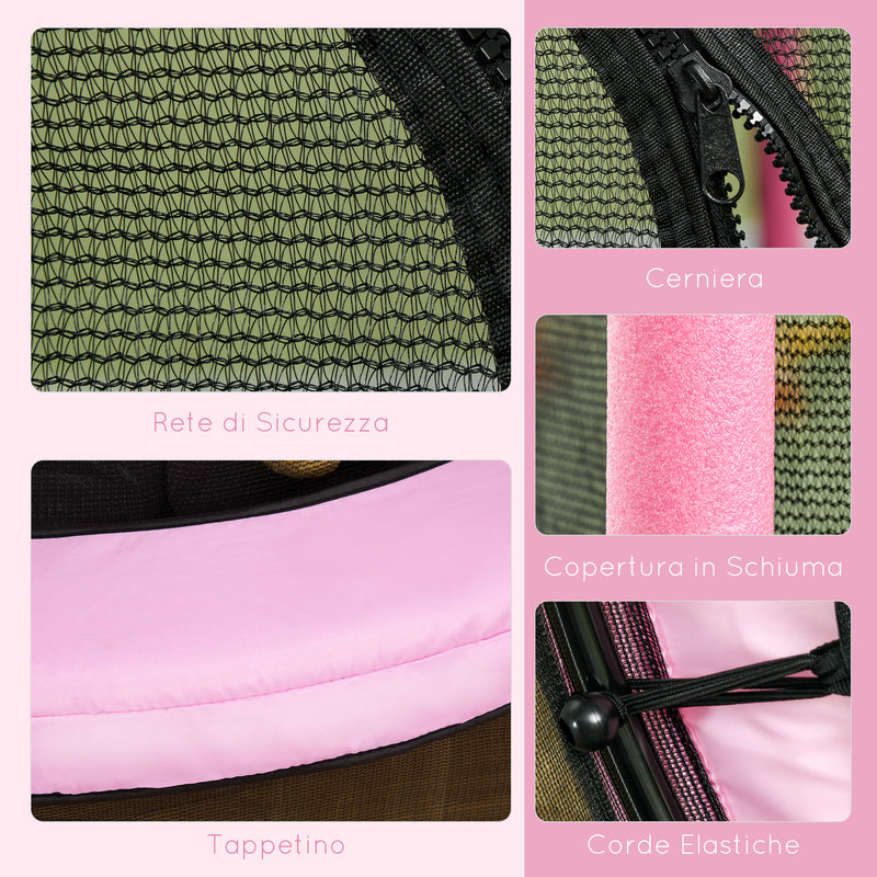 Trampolino Elastico per Bambini da 3 Anni Ø140 cm con Rete di Protezione Rosa e Nero 