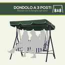 Dondolo da Giardino a 3 Posti 172x110x153 cm con Tettuccio Inclinabile e Cuscini Verde   