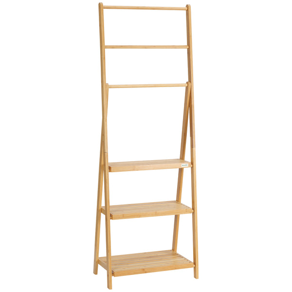 Portasciugamani Bagno Multiuso 53x30,5x152 cm Pieghevole con 3 Barre e 3 Ripiani in Legno Naturale online