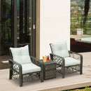 Set 2 Poltrone da Giardino con Tavolino Contenitore in Acciaio e Rattan Grigio