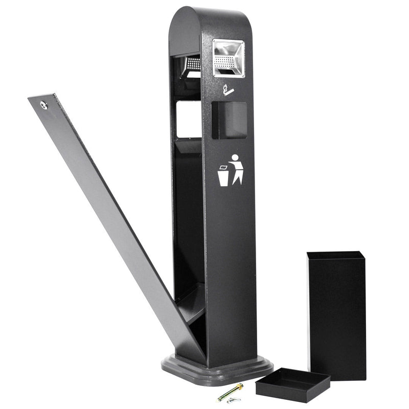 Posacenere a Colonna con Cestino 33x120x31 cm in Metallo Grigio Gotico 10L per Interno Esterno