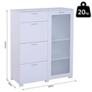 Mobiletto Cassettiera 4 Cassetti 3 Ripiani in Legno e Vetro Temperato Bianco 100x40x116.5 cm 