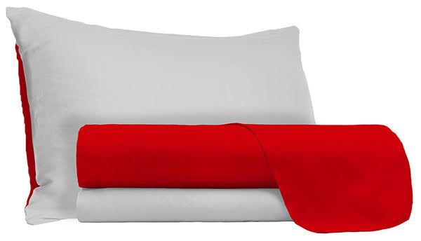 Lot de Draps Haut et Bas et Taies d'Oreiller Double Face Rouge/Gris Clair acquista
