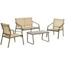 Set Salotto da Giardino Divano 2 Poltrone e Tavolino in Metallo e Texteline Cachi