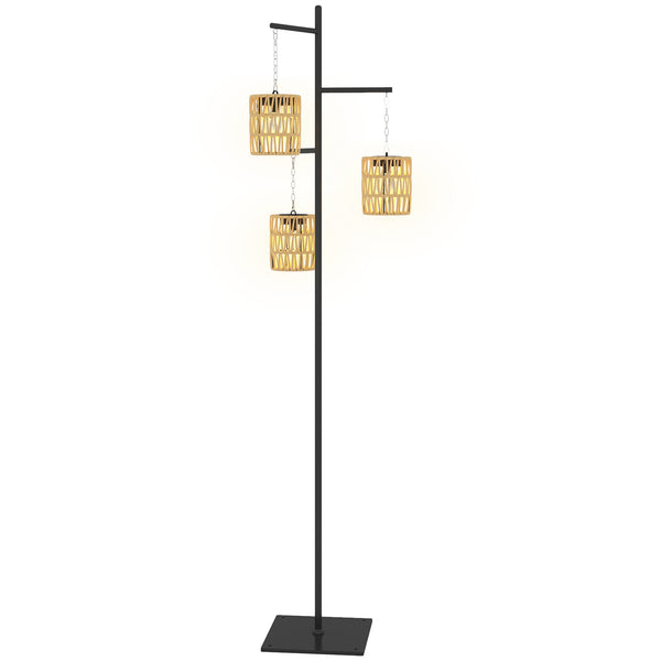 Lampada Solare da Esterno in stile Boho 45x45x178 cm in Rattan PE e Acciaio Nero e Giallo sconto