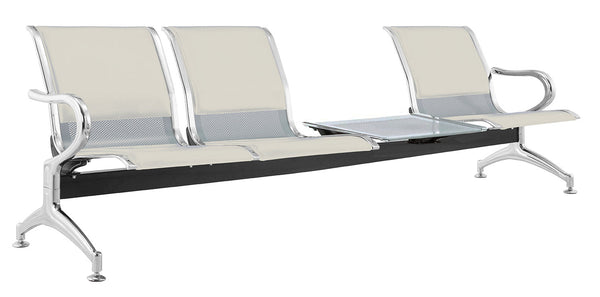 acquista Banc de salle d'attente 3 places pour bureau avec coussin et table basse en acier et simili cuir argent/ivoire