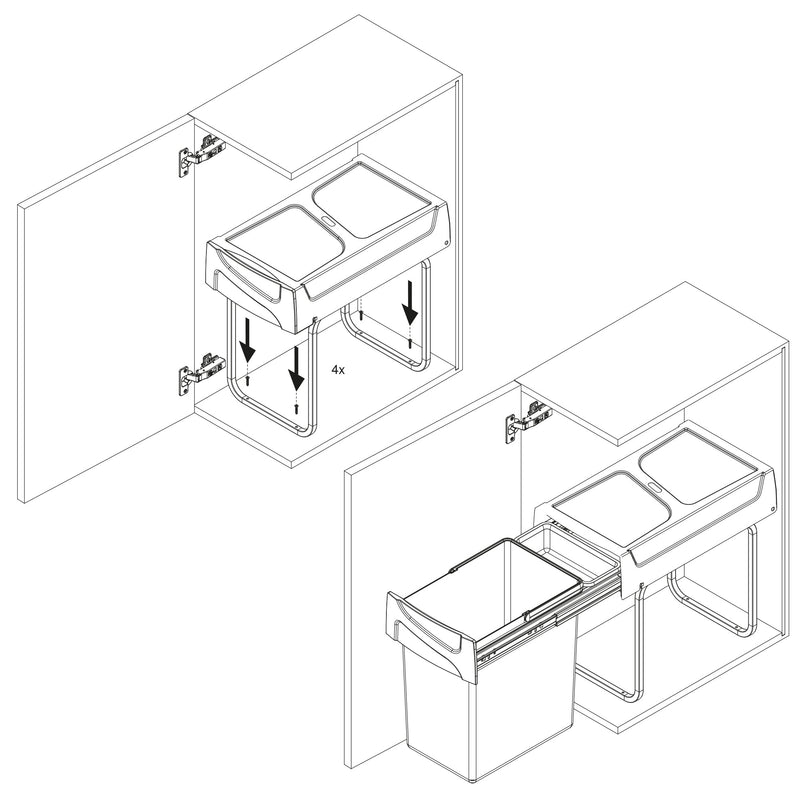 Pattumiera Differenziata per Mobile 20 Litri in Acciaio e Plastica Emuca Grigio antracite