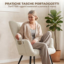 Poltrona con Poggiapiedi 68x78x93 cm in Tessuto Teddy con Schienale Alto Trapuntato e Tasche Laterali Beige      