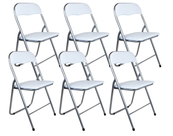 Lot de 6 Chaises Pliantes 45x45x45/80 cm en Acier et PVC Rembourré Blanc sconto