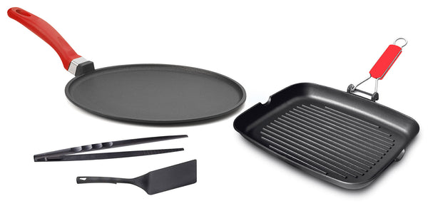 prezzo Ensemble 4 pièces plaque chauffante + assiette polyvalente en aluminium moulé sous pression antiadhésif Olympia Love