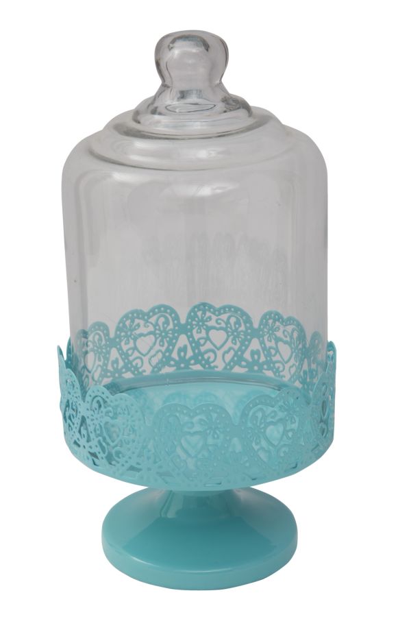 sconto Porte Bonbons Coeur Bleu ØCm13,5x26 cm en Fer et Verre Bleu Clair