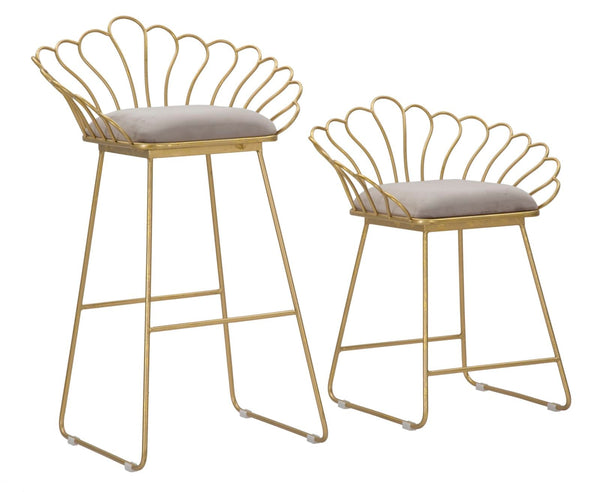 Tabouret Glam Flower Gris 57x52x94-56x48x72,50 cm en Fer et Éponge et Tissu Doré et Gris acquista