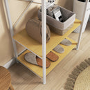Mobile Appendiabiti 2 in 1 con Ripiano a 2 Livelli 60x40x167,5 cm in Acciaio e Truciolato Bianco e legno naturale