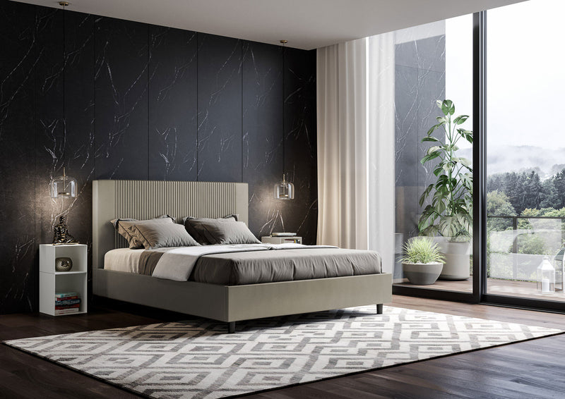 Letto Matrimoniale con Testata e Alzata Comoda Imbottito in Similpelle Goya Cappuccino Varie Misure