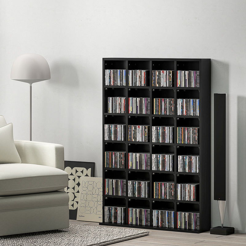 Mobile Porta CD 89x20x130.5 cm con Ripiani Regolabili per 456 CD o 336 DVD 24 Scomparti Nero      