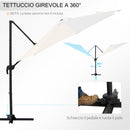 Ombrellone Decentrato da Giardino in Acciaio Ø2,95x2,5 m 360° Bianco Crema 