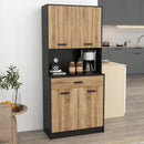 Credenza Cucina 80x40x180 cm con 2 Armadietti a 2 Ante e Cassetto in Legno Nero e color Legno      