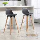 Set 2 Sgabelli Bar 43x43x91 cm con Schienale Poggiapiedi in Acciaio Seduta Imbottita Gambe in Legno e PU Nero      