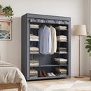 Armadio in Tessuto Salvaspazio 135x45x175 cm con Barra Appendiabiti e 11 Ripiani Struttura in Acciaio Grigio      