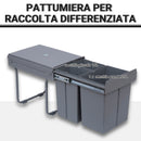 Pattumiera Differenziata 3 Contenitori 48x34,2x41,8 cm 40lt per Mobili Grigio