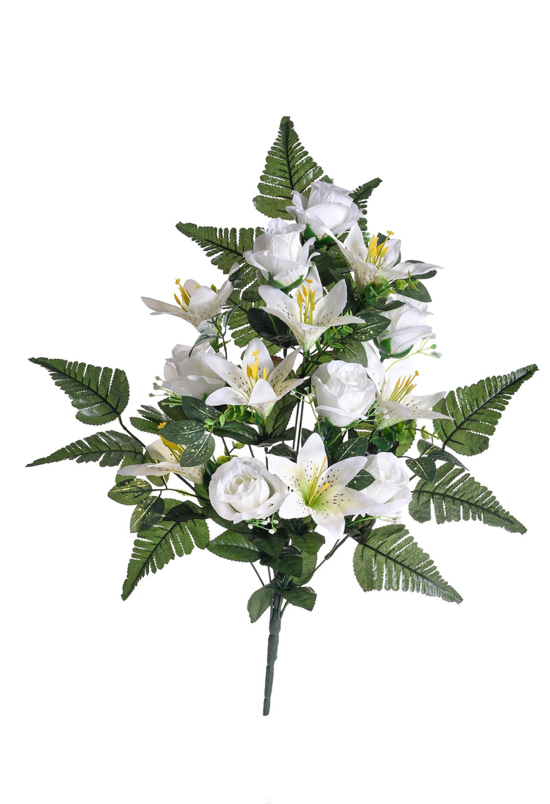 Set 2 Bouquet Artificiale Frontale Composto da 14 Rose Artificiali e Lilium Altezza 55 cm 
