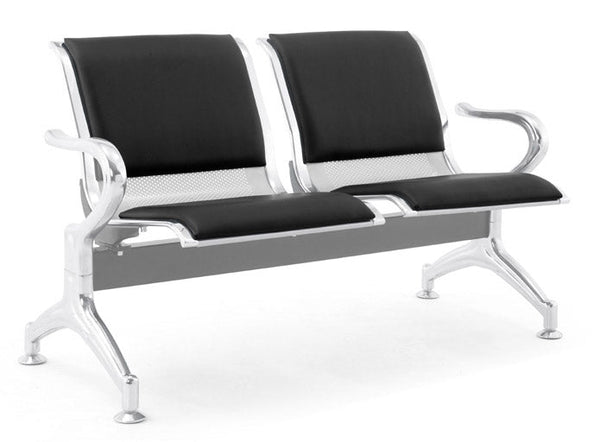prezzo Banc de Bureau pour Salle d'Attente 2 Places avec Coussin en Acier et Simili Cuir Argenté/Noir