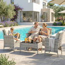 Set 4 Pezzi Salotto da Giardino con Divano a 2 Posti 2 Sedie Tavolino da Caffè in Rattan Grigio      