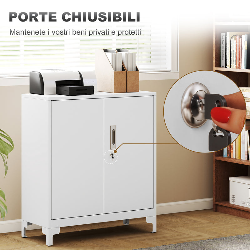 Armadietto Portadocumenti 80x35x91 cm con 2 Ante e Chiavi in Metallo Bianco  