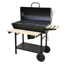 Barbecue a Carbone Carbonella 108x70x100 cm con Coperchio Ruote e Ripiani in Legno Nero      