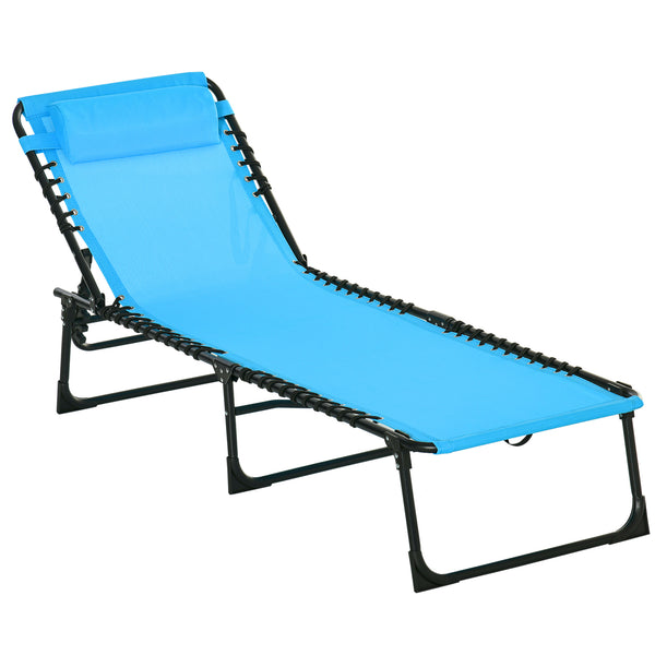 sconto Lettino Prendisole Pieghevole 189x58x30 cm con Schienale Reclinabile in Acciaio e Tessuto a Rete Blu