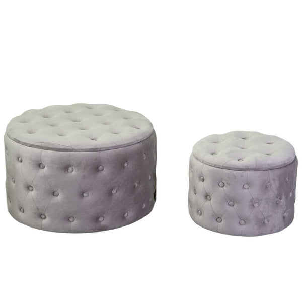 sconto Lot de 2 Poufs de Rangement Ø50 cm et Ø70 cm en Tissu Velours Gris