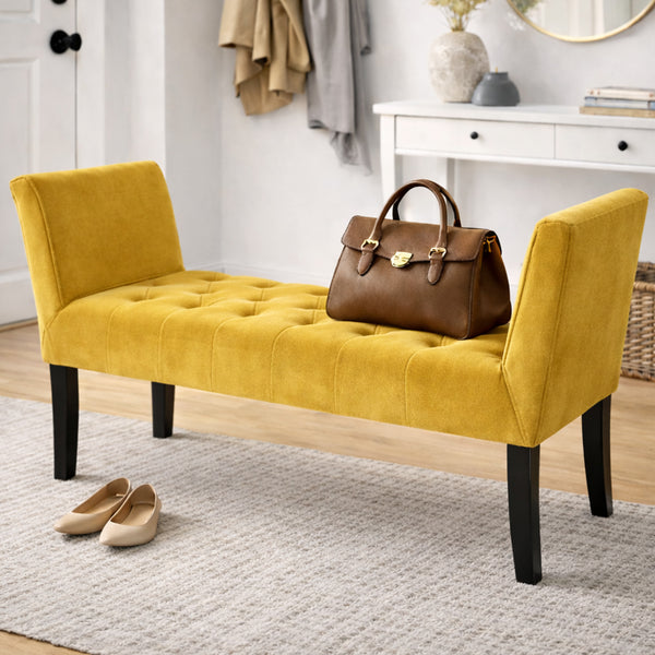 prezzo Panca Fondoletto Ingresso 111x40x60 cm con Piedi in Legno e Rivestimento Velluto Mostarda