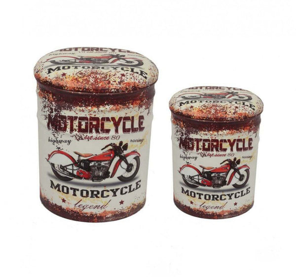 sconto Set 2 Pouf Conteneur Rond en MDF Moto Gris Clair