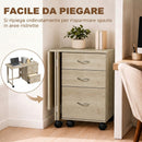 Scrivania da Ufficio Pieghevole 107x50x72 cm con 3 Cassetti e 4 Ruote con Freno in Truciolato e MDF Rovere      