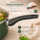 Batteria di Pentole 9 Pezzi Natura Più Antiaderente in Alluminio Pressofuso con Manici Cool Touch e Coperchi Verde      