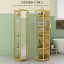 Mobile a Colonna con Specchio 6 Ripiani in Bambù 35x35x168 cm Colore Legno 