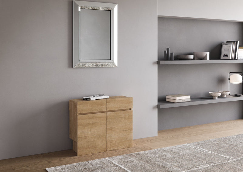 Consolle Tavolo Allungabile 90-302x42x75 cm Evolve Quercia Natura con Panca Inferiore e Superiore