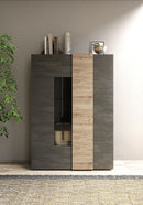 Vetrina Mobile Soggiorno Alto 2 Ante Senza Luci Venus 121x44x169 cm Titanio E Rovere Cadiz