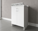 Mobile Lavatoio 2 Ante in Nobilitato 60x50x85 cm Vasca in PP con Asse in Resina e Kit di Scarico Bianco  