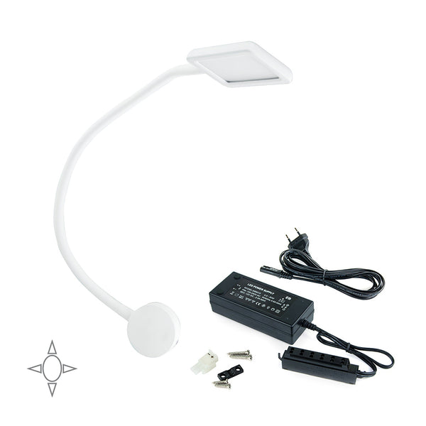 sconto Kuma Square Led Applique Murale Bras Flexible Capteur Tactile Lumière Blanche Plastique Blanc Emuca